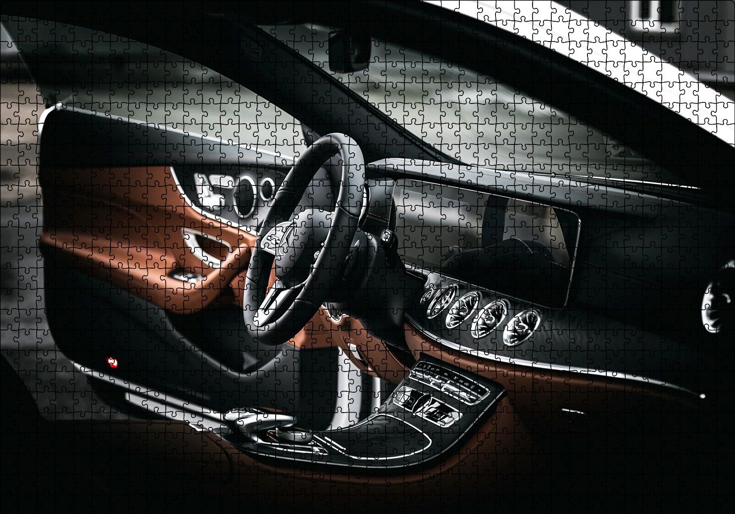 Mercedes Kokpit Deri Döşemeler Detay Puzzle Yapboz MDF Ahşap 1000 Parça 49 cm X 68 cm