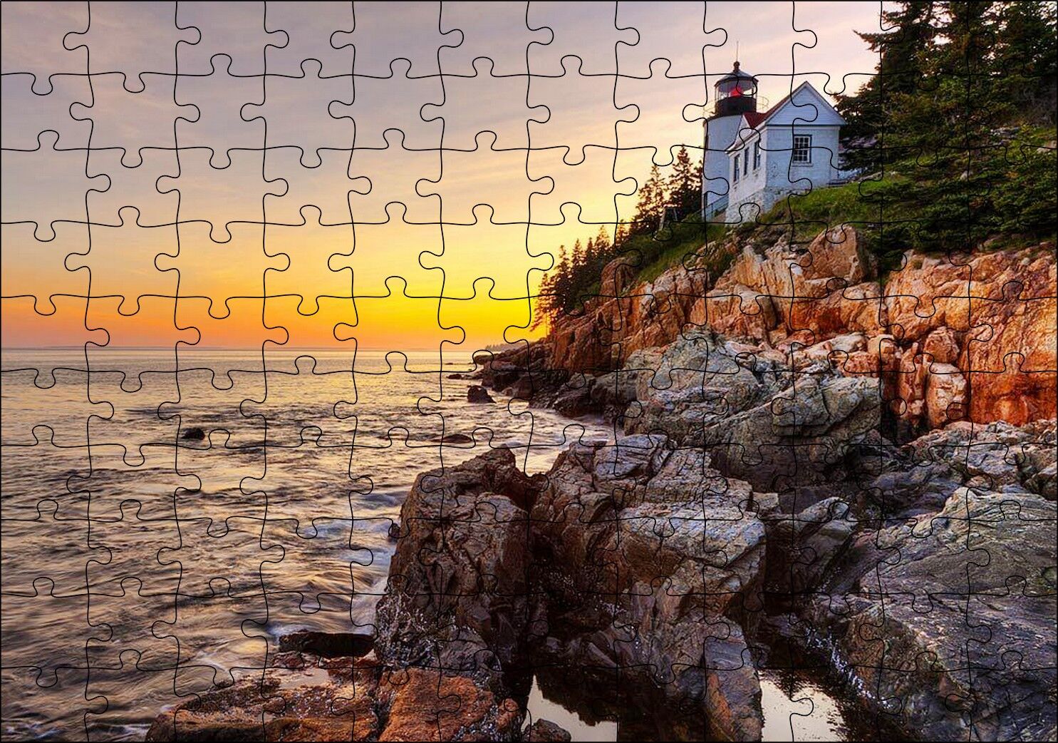 Acadia Milli Parkı'nda Günbatımı ve Deniz Puzzle Yapboz MDF Ahşap 120 Parça 24 cm X 34 cm