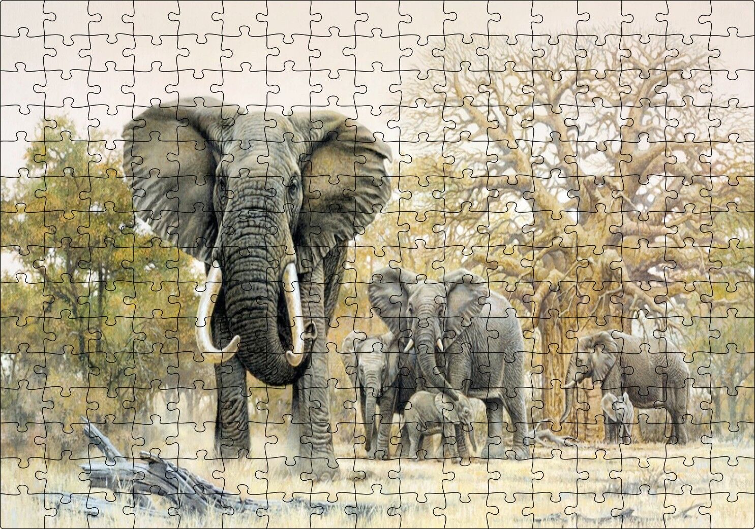 Ormandaki Fil Gurubu Görseli Puzzle Yapboz MDF Ahşap 255 Parça 34 cm X 49 cm