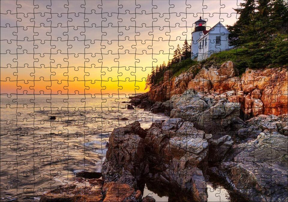 Acadia Milli Parkı'nda Günbatımı ve Deniz Puzzle Yapboz MDF Ahşap 255 Parça 34 cm X 49 cm