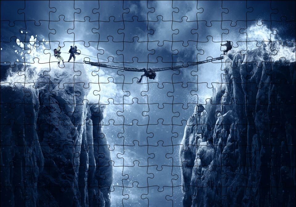 Everest Ölümcül Köprü ve Dağcılar Puzzle Yapboz MDF Ahşap
