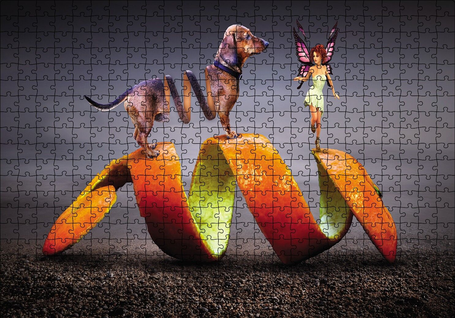 Köpek Sarmal Melek Kadın Fantastik Puzzle Yapboz MDF Ahşap 500 Parça 49 cm X 68 cm