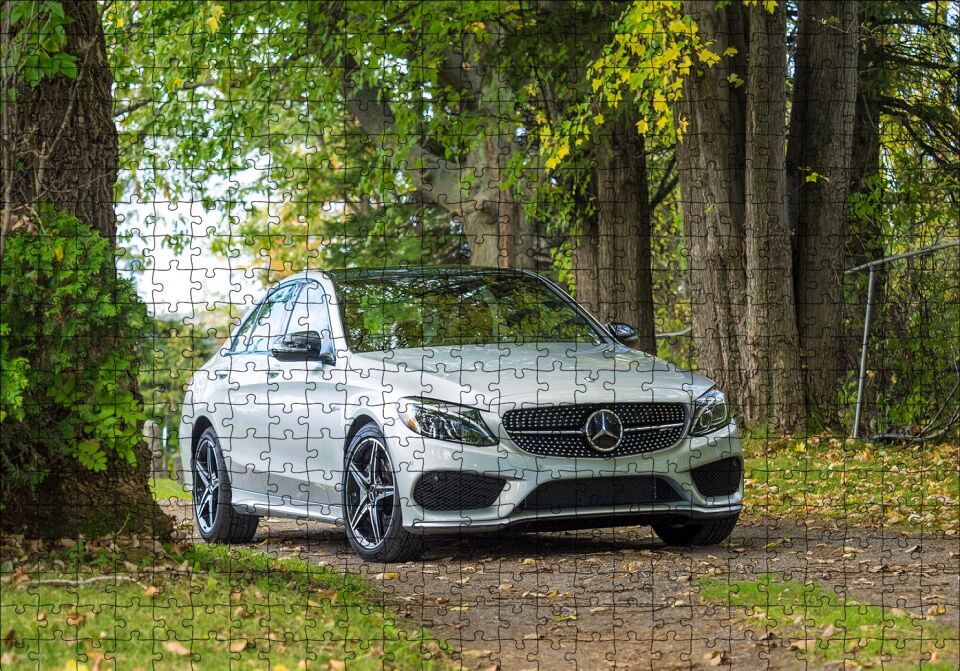 Orman Patikası ve Gri Mercedes Puzzle Yapboz MDF Ahşap 500 Parça 49 cm X 68 cm