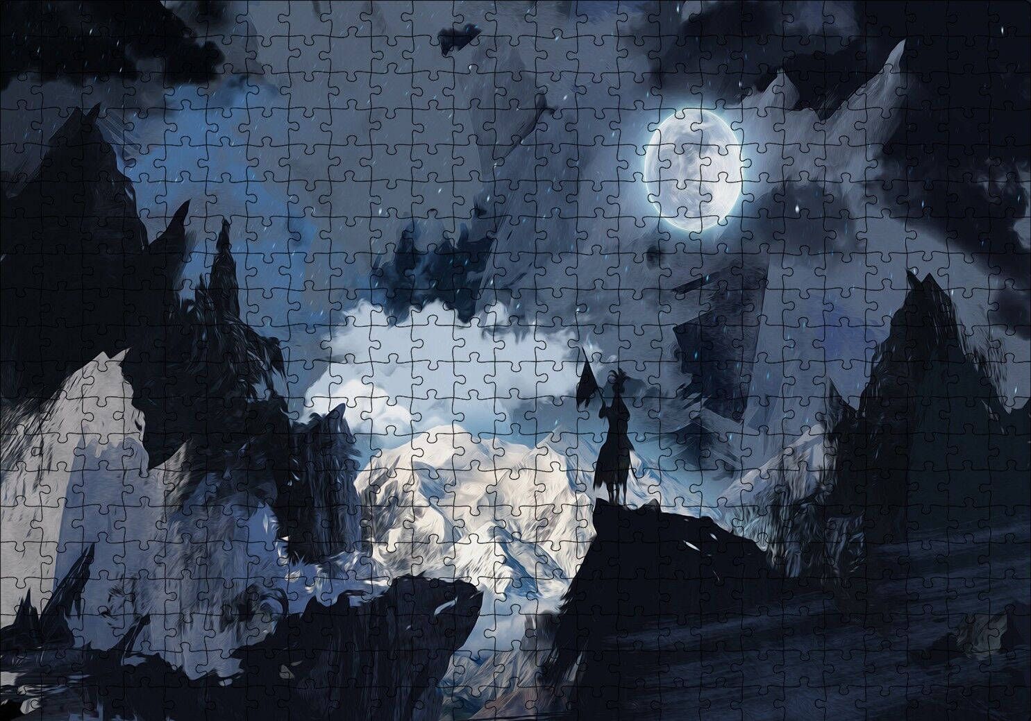 Gece Dolunay ve Savaşçı Silüeti Puzzle Yapboz MDF Ahşap 500 Parça 49 cm X 68 cm