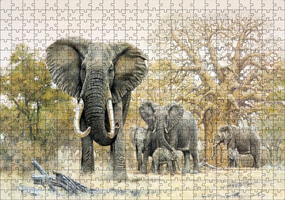 Ormandaki Fil Gurubu Görseli Puzzle Yapboz MDF Ahşap 500 Parça 49 cm X 68 cm