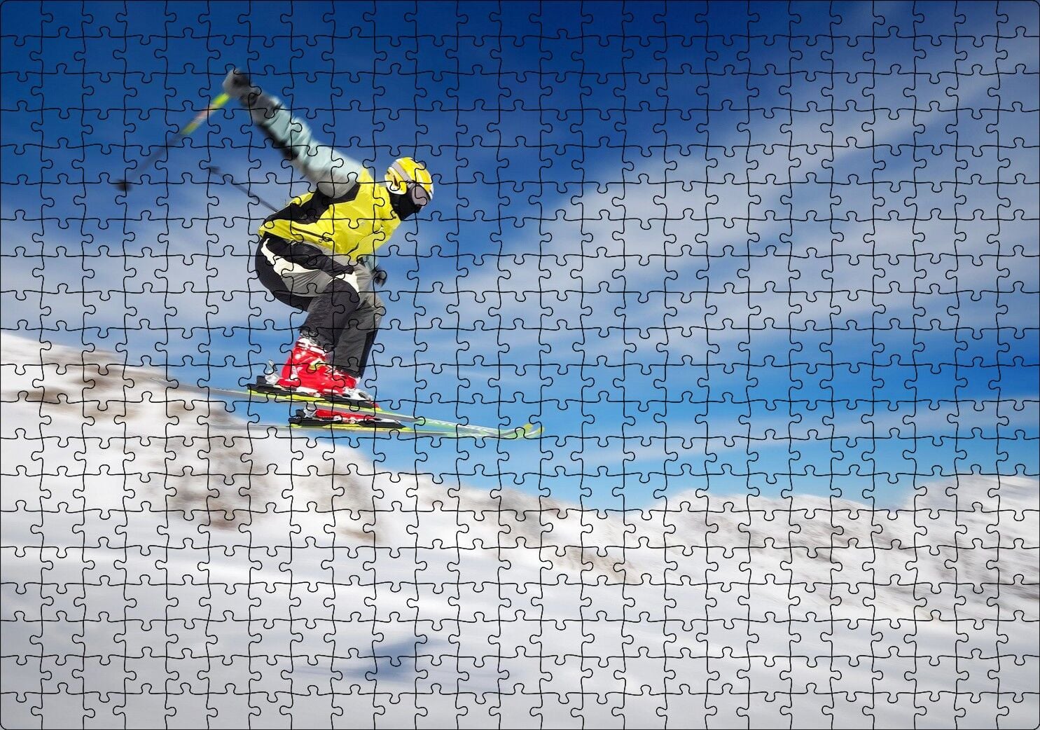 Sarı ve Beyaz Ceketli Spor Kayakçı Puzzle Yapboz MDF Ahşap 500 Parça 49 cm X 68 cm