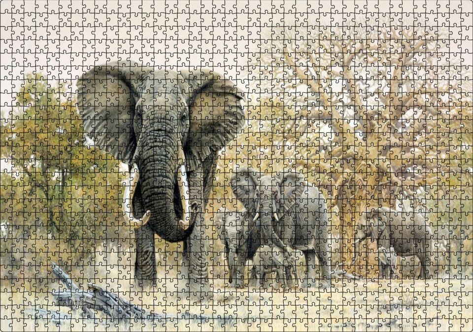 Ormandaki Fil Gurubu Görseli Puzzle Yapboz MDF Ahşap 1000 Parça 49 cm X 68 cm