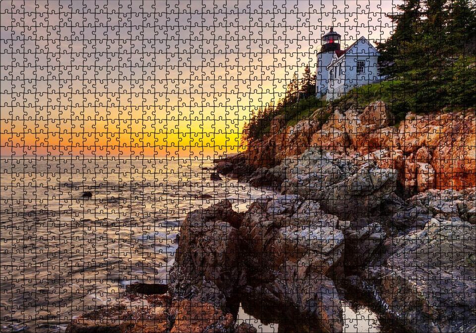 Acadia Milli Parkı'nda Günbatımı ve Deniz Puzzle Yapboz MDF Ahşap 1000 Parça 49 cm X 68 cm