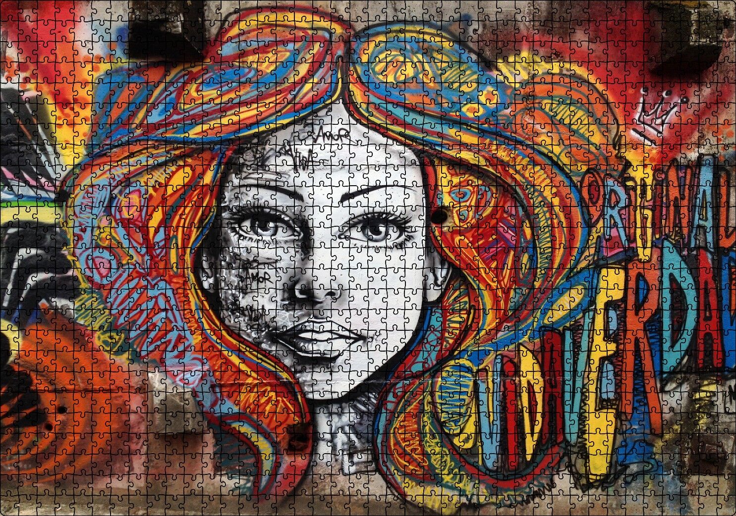 Duvar Boyama Afrikalı Kadın ve Renkli Saçları Puzzle Yapboz MDF Ahşap 1000 Parça 49 cm X 68 cm