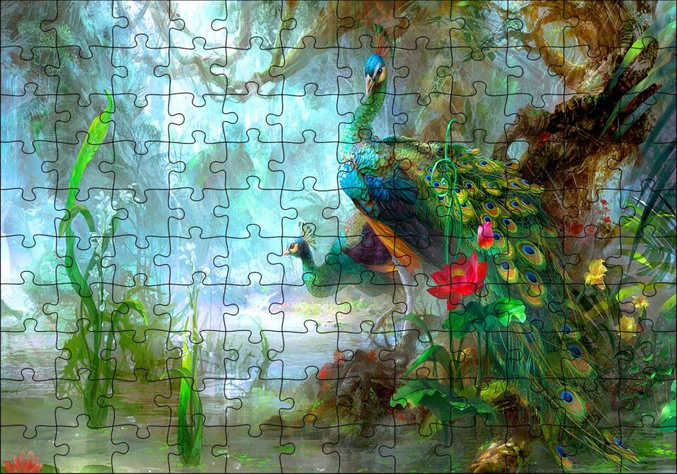 Ormandaki Tavuskuşu Çitti Görseli Puzzle Yapboz MDF Ahşap 120 Parça 24 cm X 34 cm