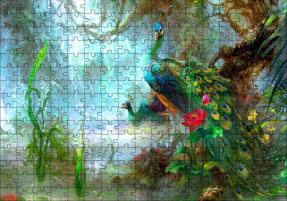 Ormandaki Tavuskuşu Çitti Görseli Puzzle Yapboz MDF Ahşap 255 Parça 34 cm X 49 cm