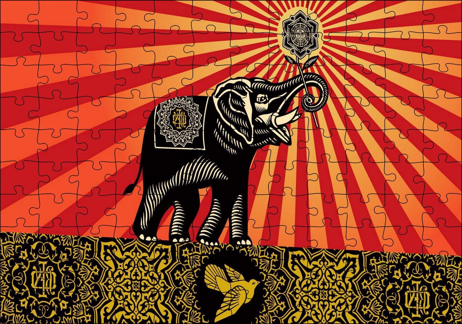 Fil, Kuş ve Tribal Desenler Puzzle Yapboz MDF Ahşap