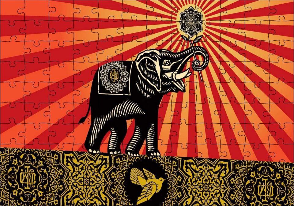 Fil, Kuş ve Tribal Desenler Puzzle Yapboz MDF Ahşap