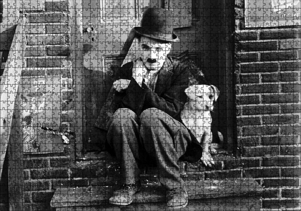 Charlie Chaplin Ve Sevimli Köpeği Puzzle Yapboz MDF Ahşap 1000 Parça 49 cm X 68 cm