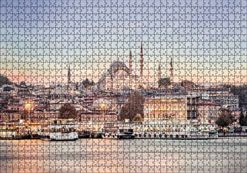 r ve Arkada Camiler Puzzle Yapboz MDF Ahşap 1000 Parça 49 cm X 68 cm
