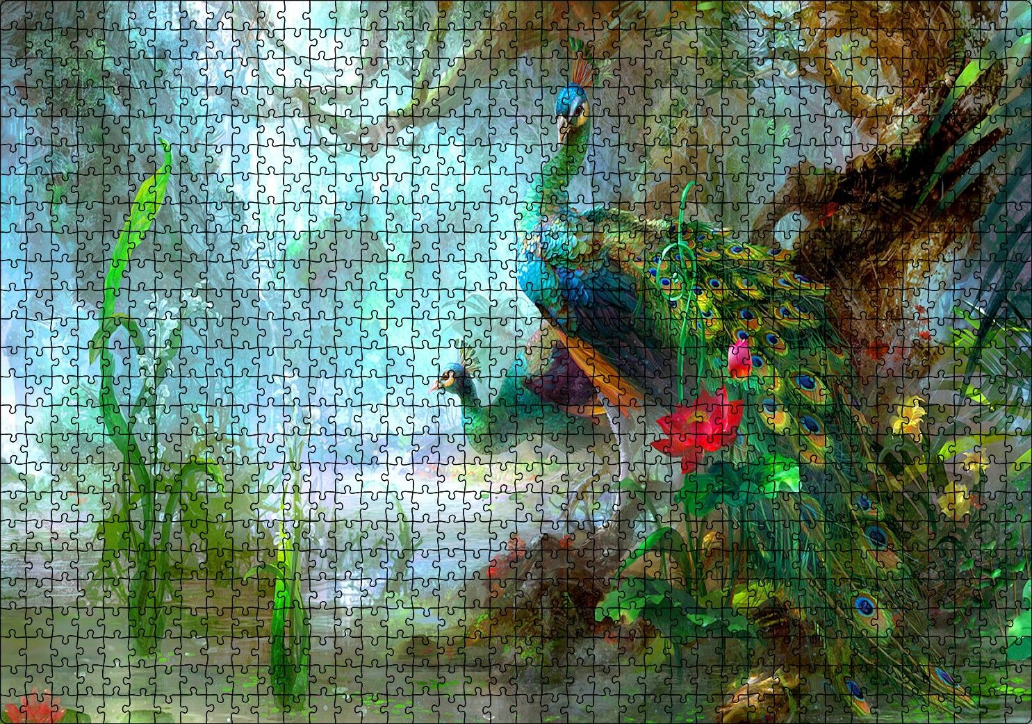 Ormandaki Tavuskuşu Çitti Görseli Puzzle Yapboz MDF Ahşap 1000 Parça 49 cm X 68 cm