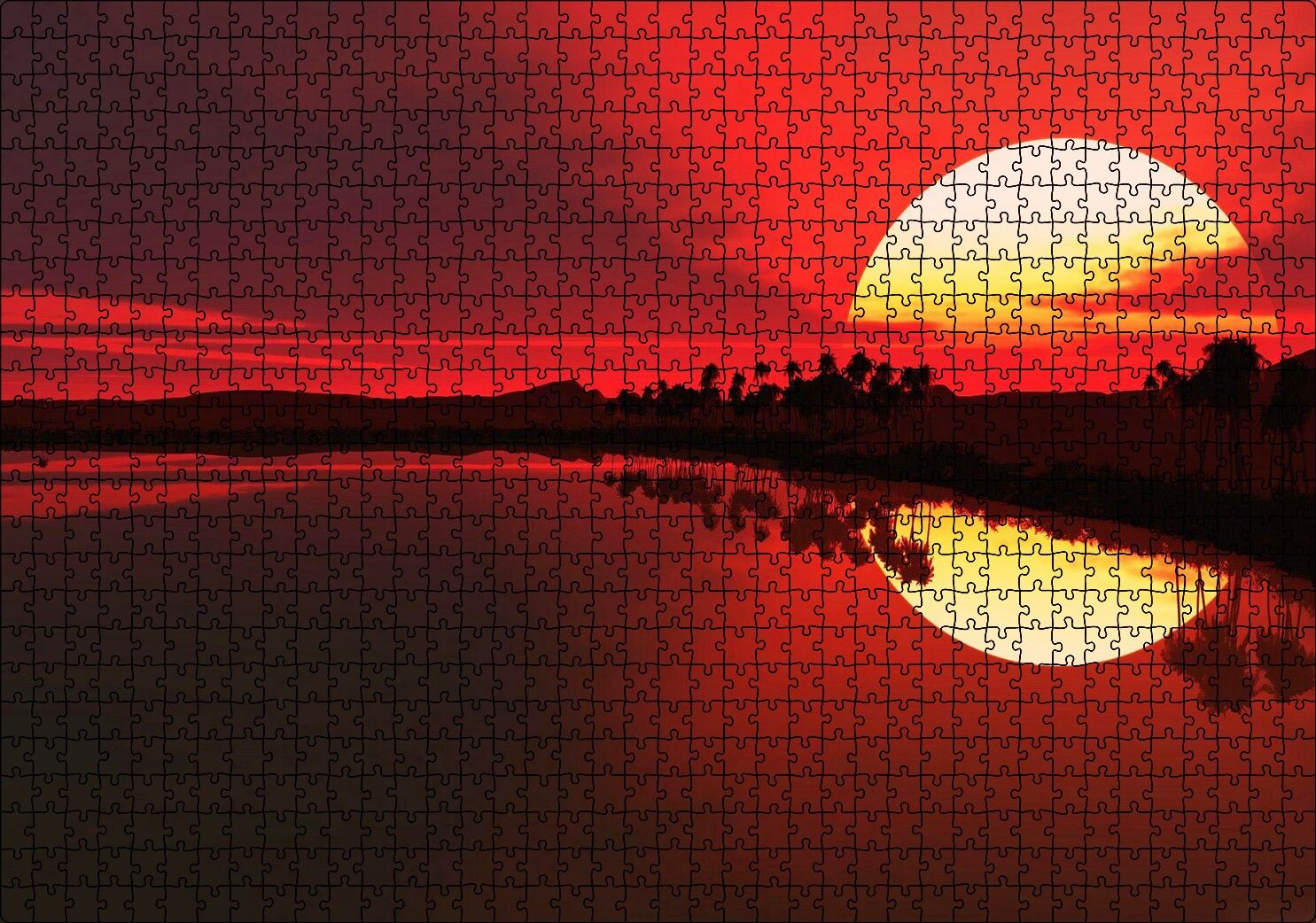 Afrika Günbatımında Palmiyeler ve Nil Nehri Puzzle Yapboz MDF Ahşap 1000 Parça 49 cm X 68 cm