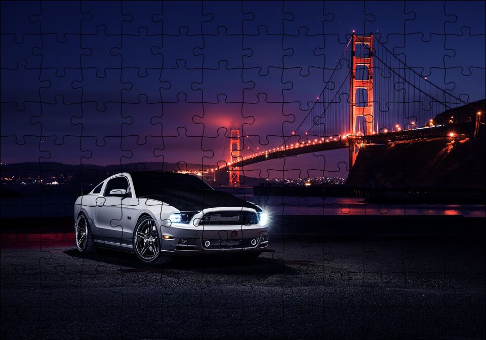 Ford Mustang ve Golden Gate Köprüsü Puzzle Yapboz MDF Ahşap