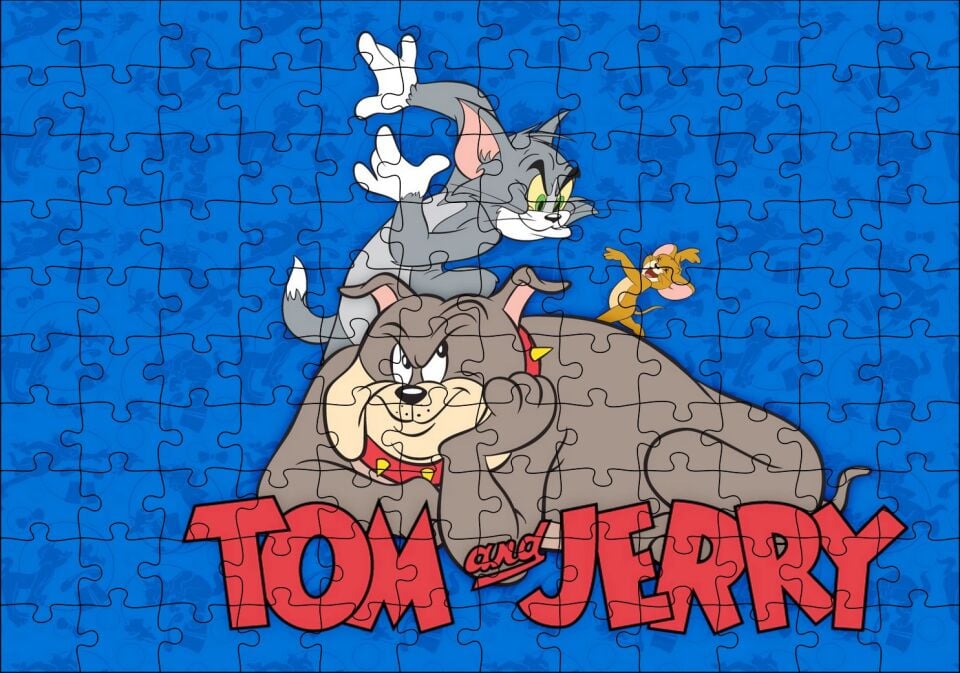 Tom Jerry ve Spike, Tom ve Jerry Logosu Puzzle Yapboz MDF Ahşap