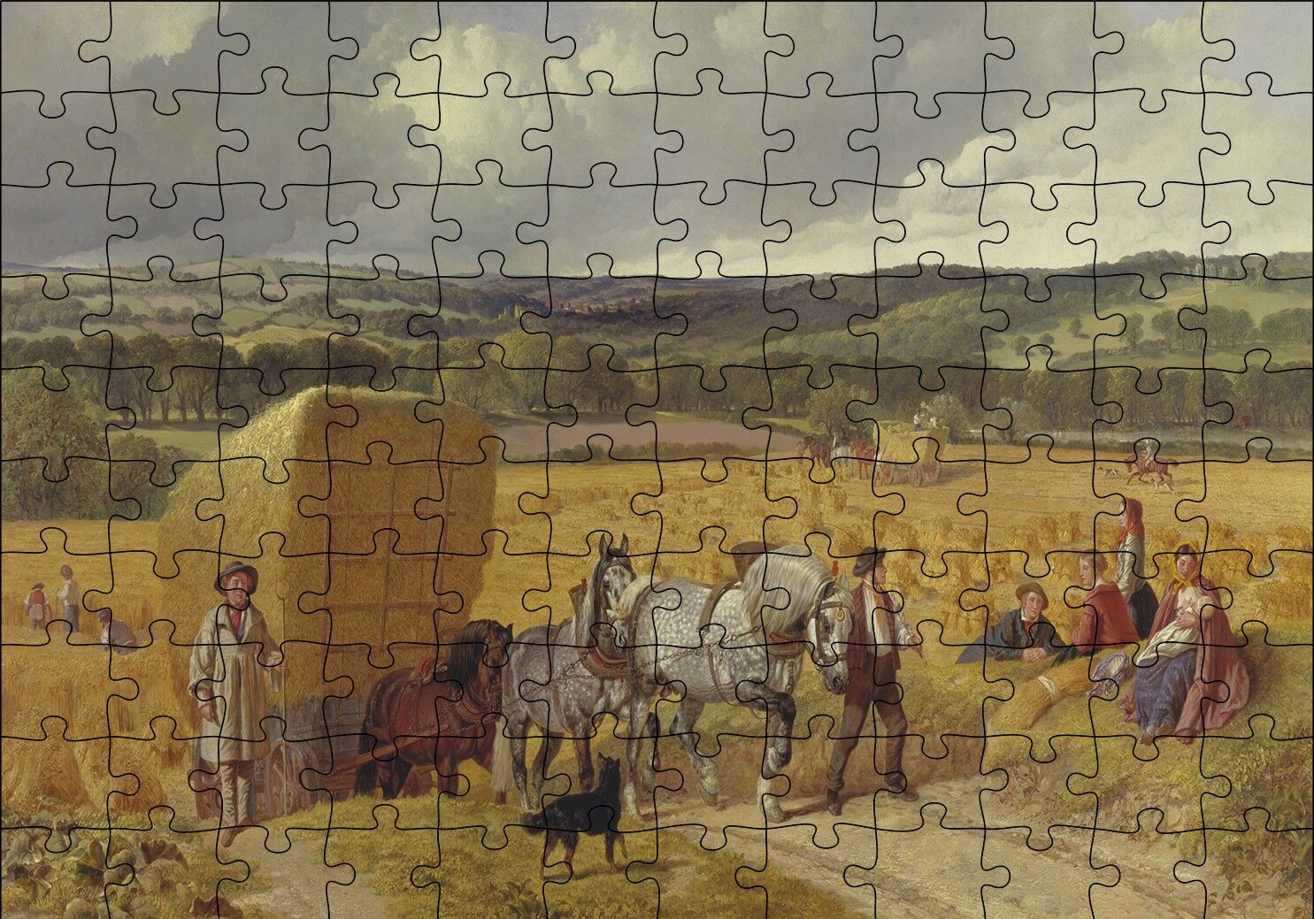 Saman Balyaları Taşıyan Atlar ve Köylüler Puzzle Yapboz MDF Ahşap 120 Parça 24 cm X 34 cm
