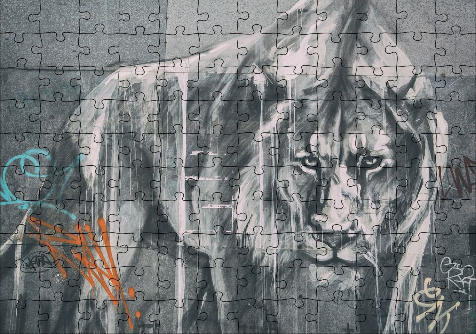 Pusudaki Aslan Duvar Boyama Puzzle Yapboz MDF Ahşap