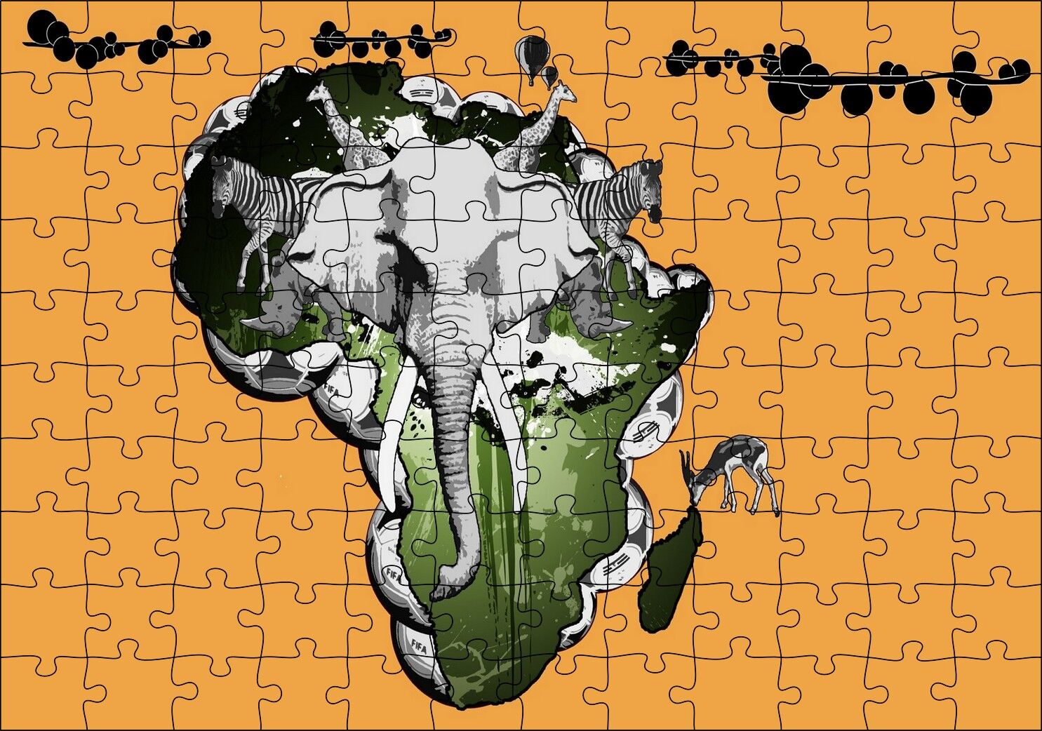Afrika Kıtası Kültürü Kompozisyon Puzzle Yapboz MDF Ahşap 120 Parça 24 cm X 34 cm
