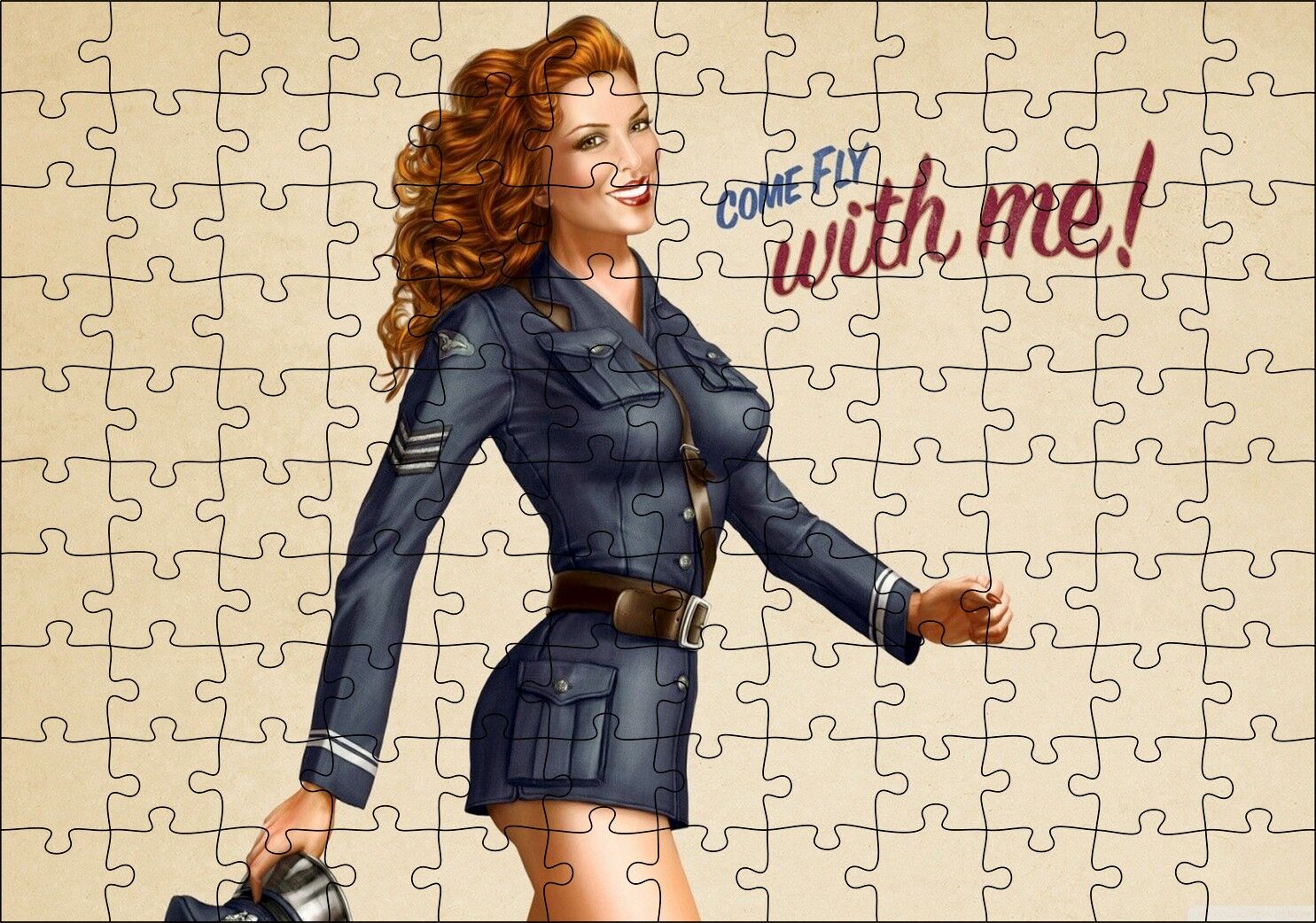 Come Fly With Me Stil Pin Up Kızı Görseli Puzzle Yapboz MDF Ahşap 120 Parça 24 cm X 34 cm