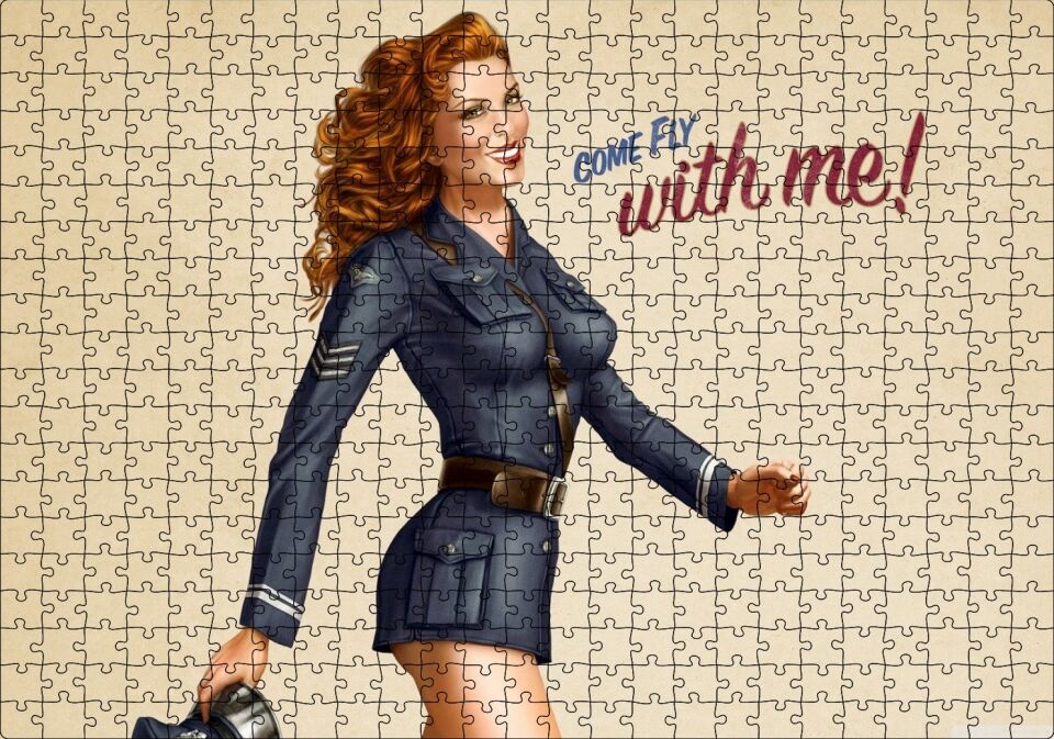 Come Fly With Me Stil Pin Up Kızı Görseli Puzzle Yapboz MDF Ahşap 500 Parça 49 cm X 68 cm
