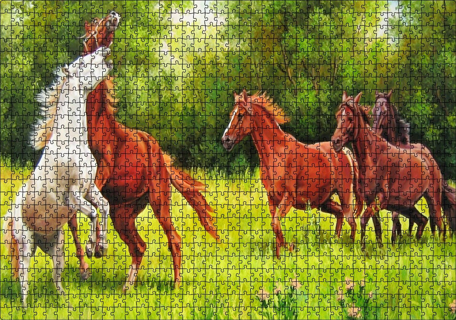 Özgür Atlar Ormanda Görseli Puzzle Yapboz MDF Ahşap 1000 Parça 49 cm X 68 cm