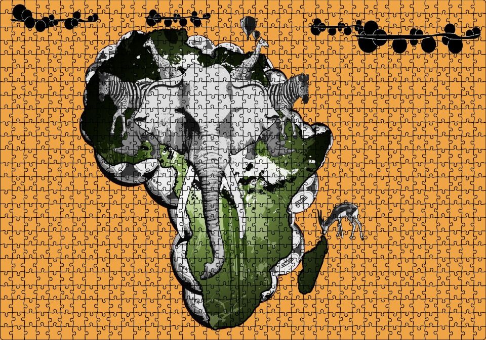 Afrika Kıtası Kültürü Kompozisyon Puzzle Yapboz MDF Ahşap 1000 Parça 49 cm X 68 cm