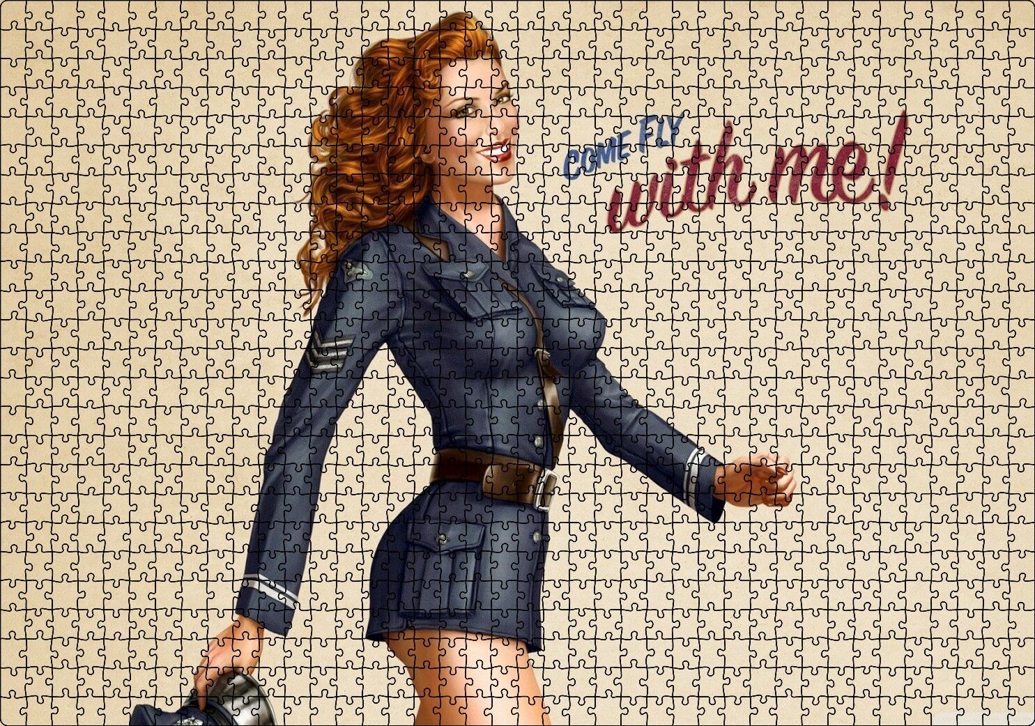 Come Fly With Me Stil Pin Up Kızı Görseli Puzzle Yapboz MDF Ahşap 1000 Parça 49 cm X 68 cm