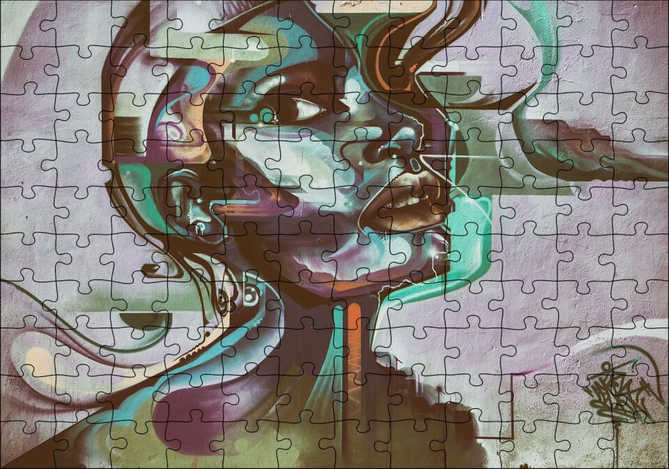 Renkli Siyahi Kadın Portre Duvar Boyama Puzzle Yapboz MDF Ahşap