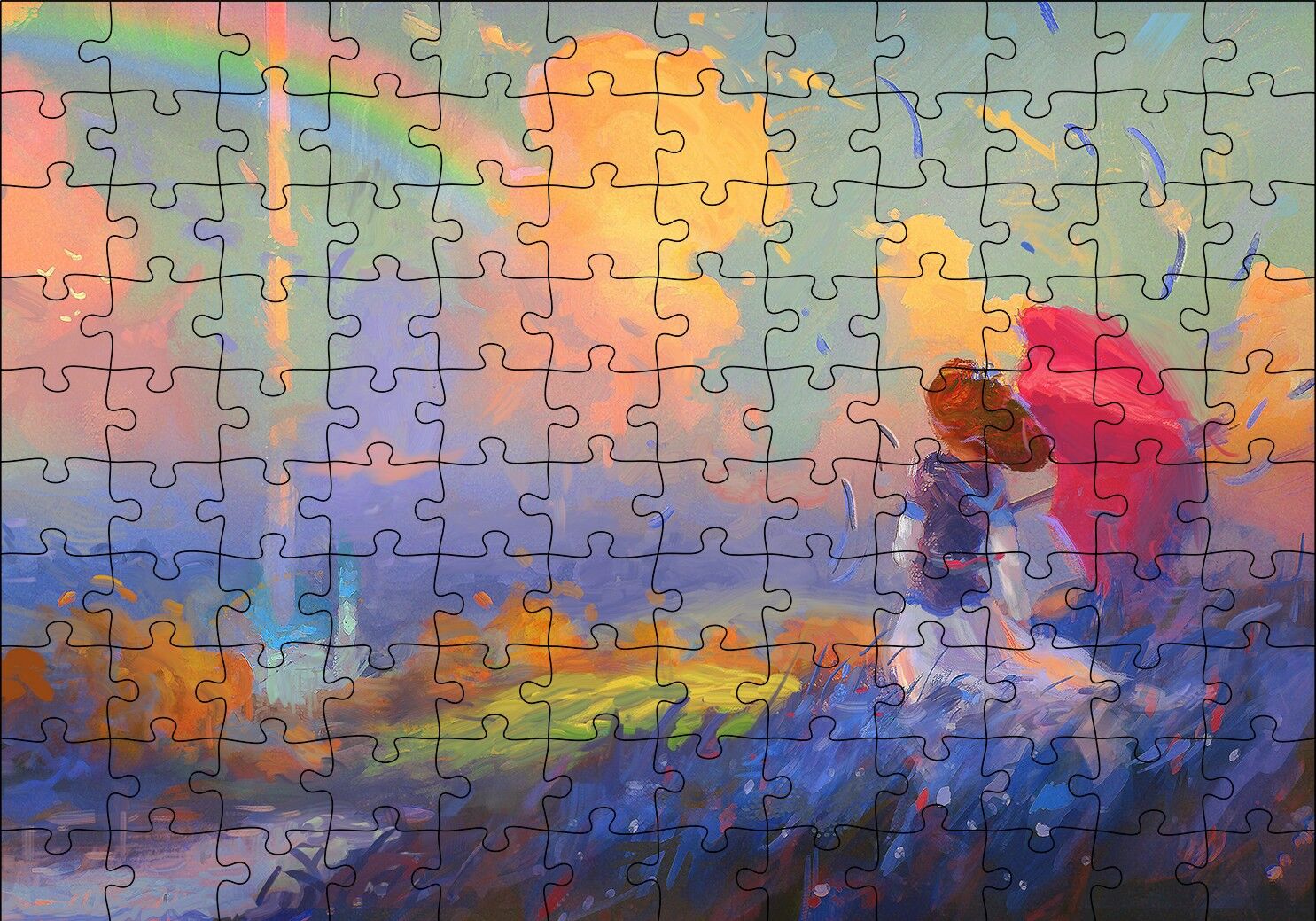 Genç Kız ve Gökkuşağı Yağlıboya Puzzle Yapboz MDF Ahşap