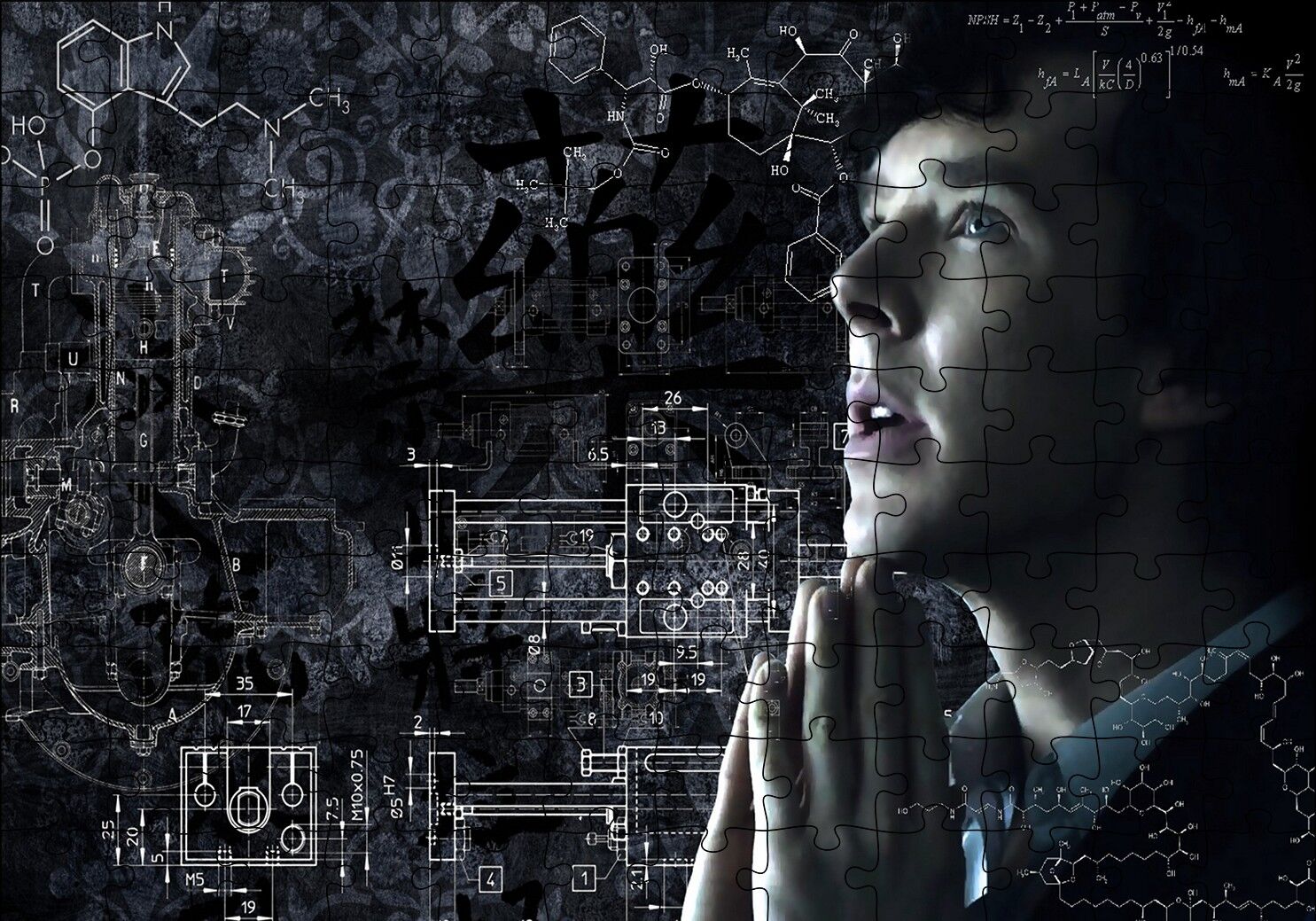 Sherlock Benedict Cumberbatch ve Formüller Puzzle Yapboz MDF Ahşap 120 Parça 24 cm X 34 cm