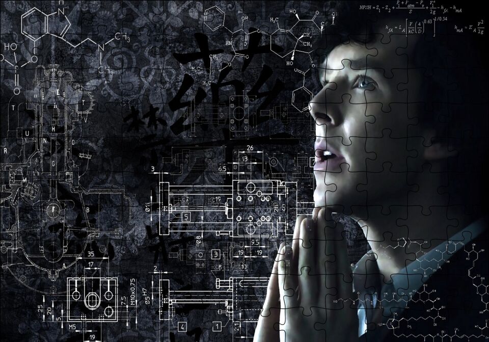 Sherlock Benedict Cumberbatch ve Formüller Puzzle Yapboz MDF Ahşap 120 Parça 24 cm X 34 cm