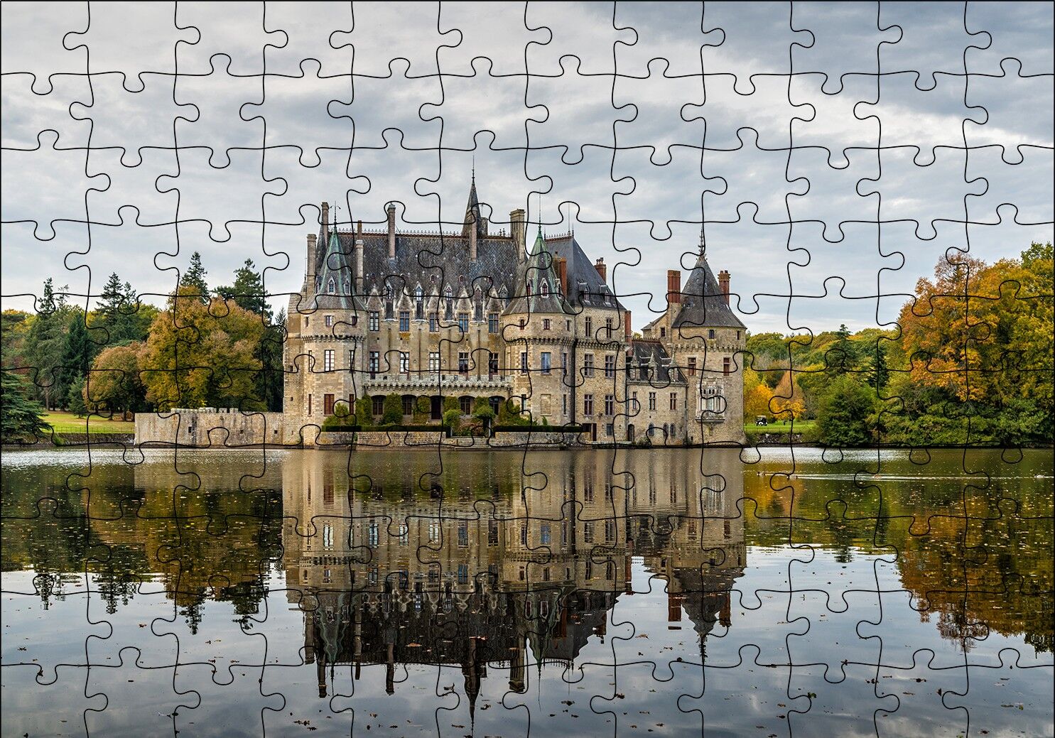 Göl Kıyısındaki Görkemli Şato Puzzle Yapboz MDF Ahşap 120 Parça 24 cm X 34 cm