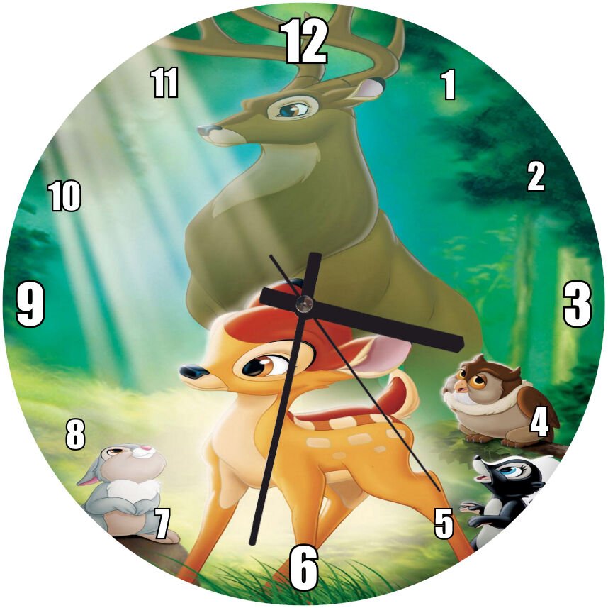 Ormanda Bambi ve Babası  Mdf Ahşap Duvar Saati 30 cm Çap