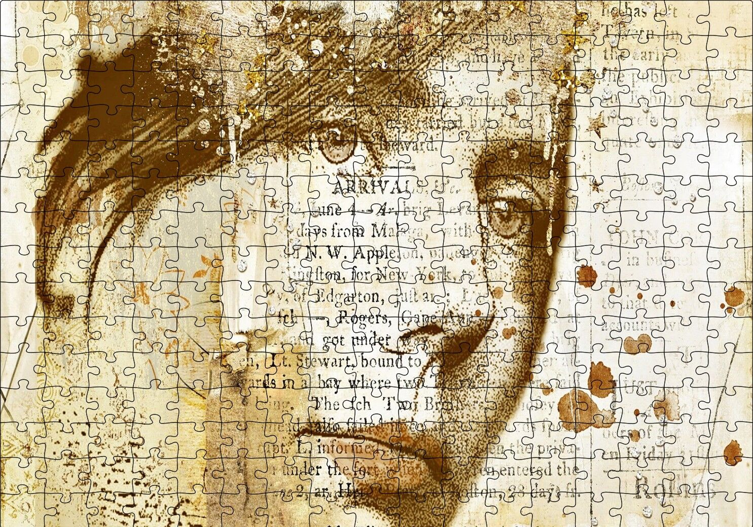 Kadın Yüzü ve Gazete Kupürleri Puzzle Yapboz MDF Ahşap 255 Parça 34 cm X 49 cm