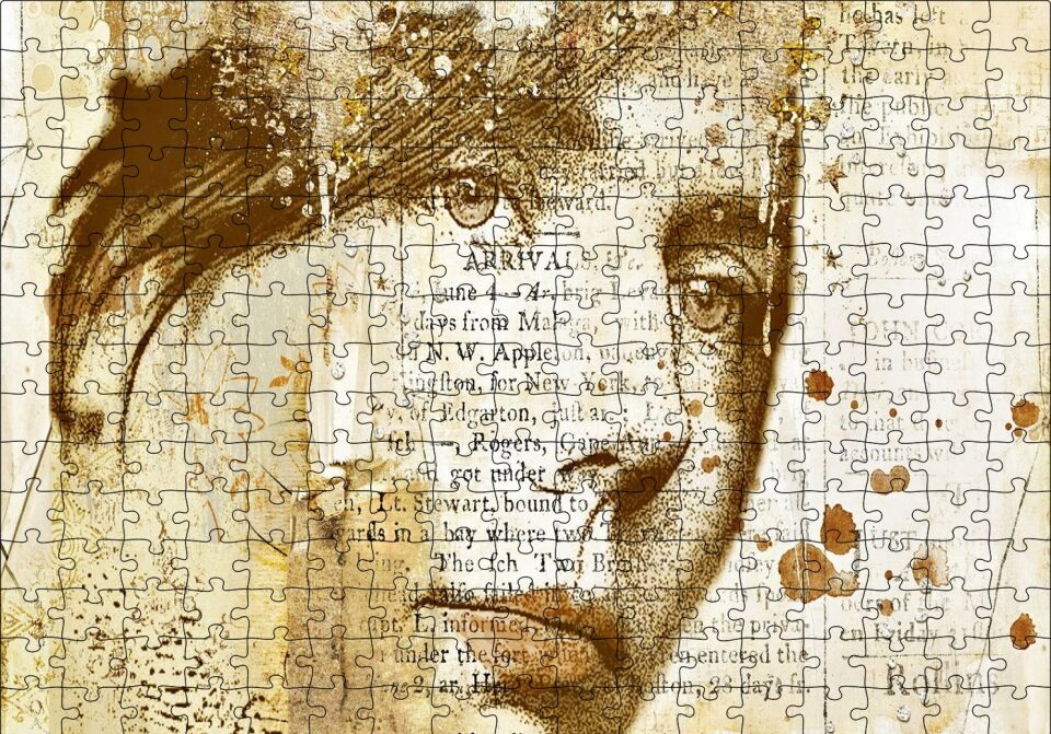 Kadın Yüzü ve Gazete Kupürleri Puzzle Yapboz MDF Ahşap 255 Parça 34 cm X 49 cm