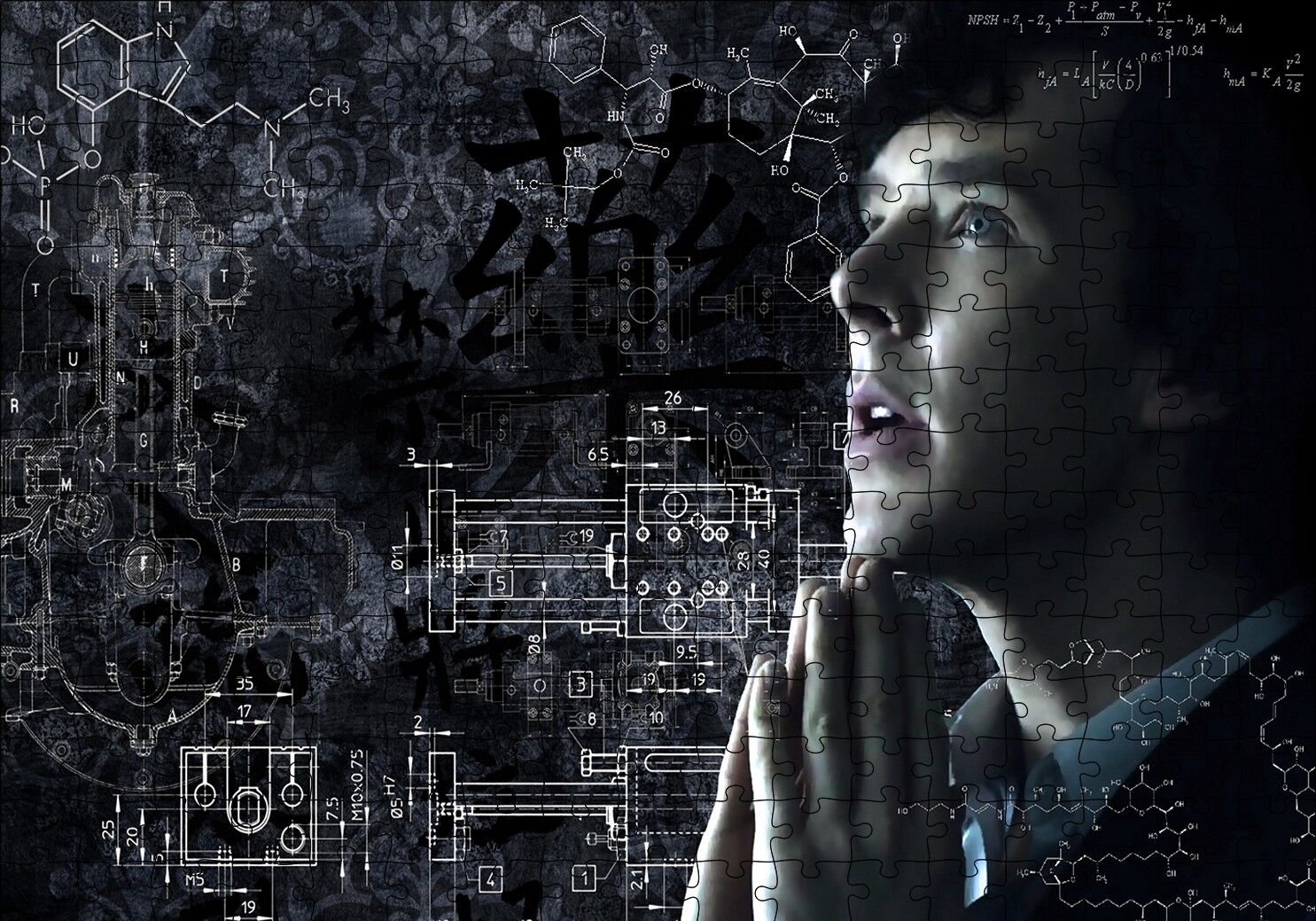 Sherlock Benedict Cumberbatch ve Formüller Puzzle Yapboz MDF Ahşap 255 Parça 34 cm X 49 cm
