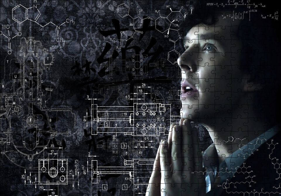 Sherlock Benedict Cumberbatch ve Formüller Puzzle Yapboz MDF Ahşap 255 Parça 34 cm X 49 cm