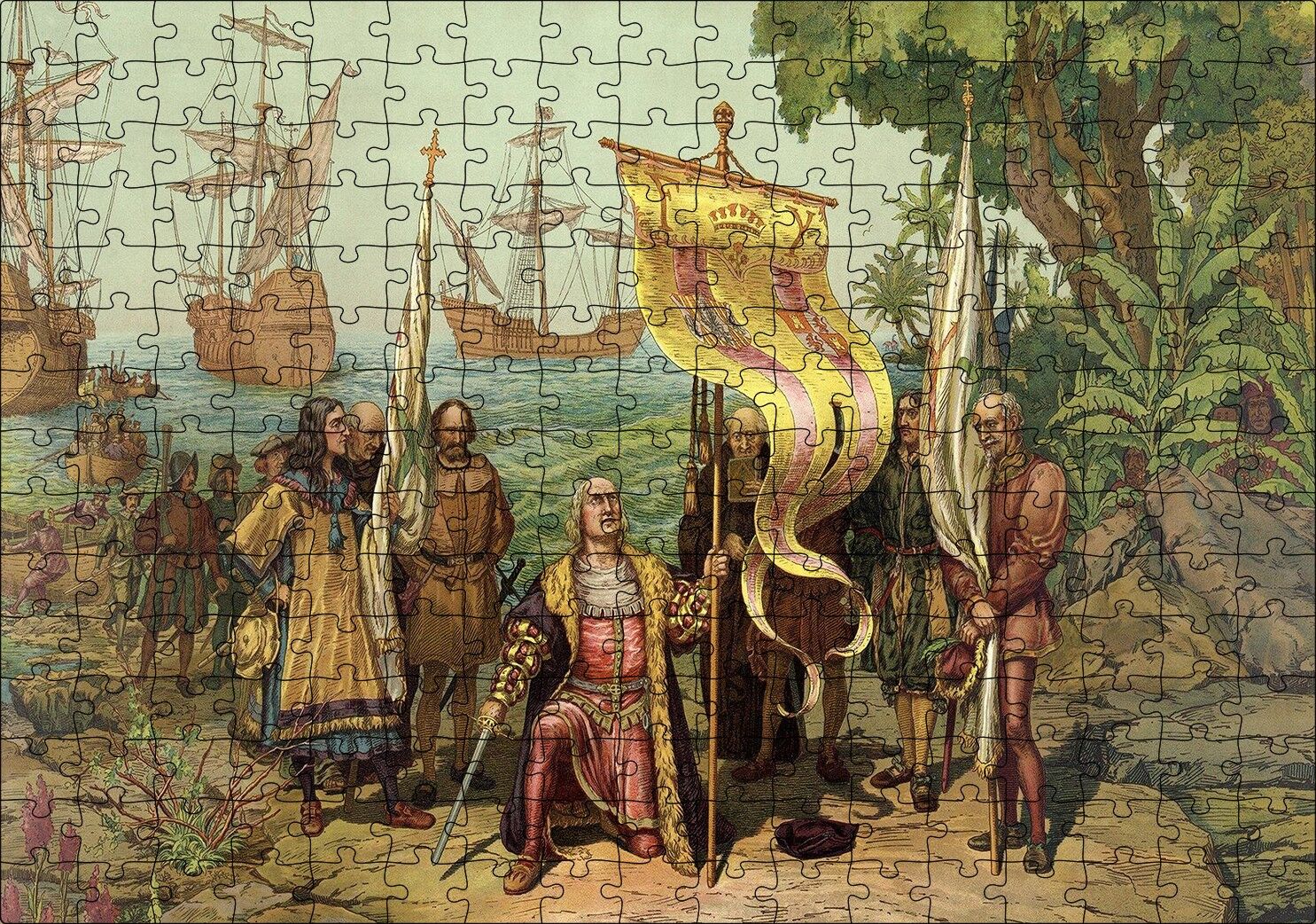 Christopher Columbus Ve Kaşifler Puzzle Yapboz MDF Ahşap 255 Parça 34 cm X 49 cm