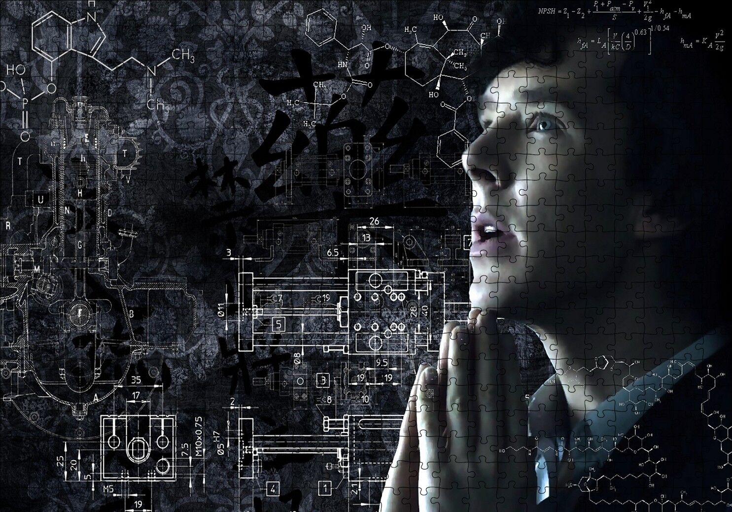 Sherlock Benedict Cumberbatch ve Formüller Puzzle Yapboz MDF Ahşap 500 Parça 49 cm X 68 cm