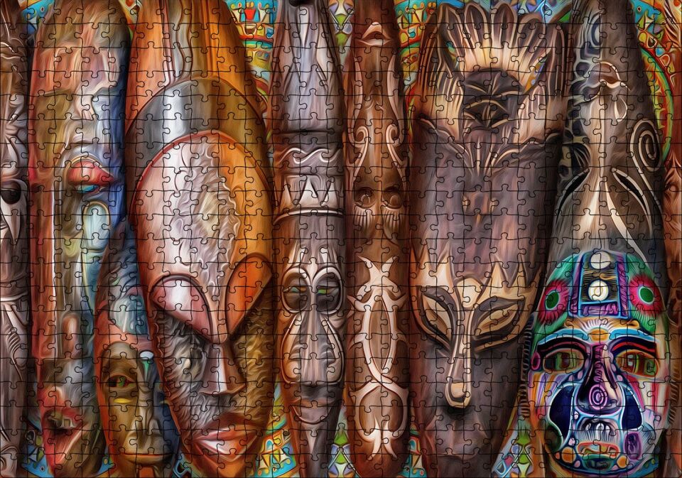 Afrika Kıtası Kültürü Kompozisyon Puzzle Yapboz MDF Ahşap 500 Parça 49 cm X 68 cm