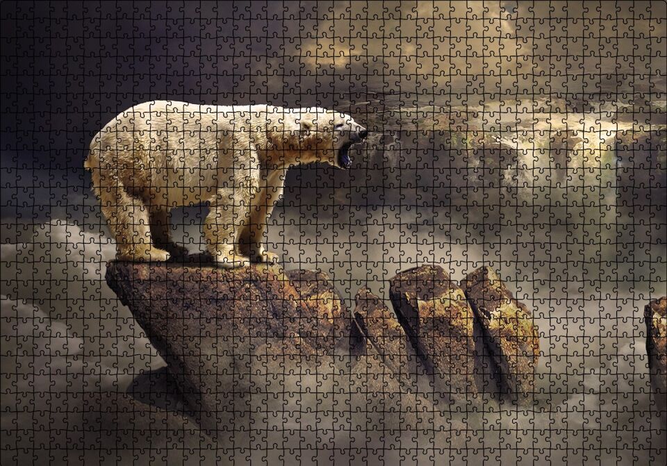 Fantastik Bulutların Üstündeki Beyaz Ayı Puzzle Yapboz MDF Ahşap 1000 Parça 49 cm X 68 cm