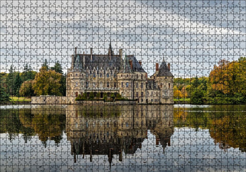 Göl Kıyısındaki Görkemli Şato Puzzle Yapboz MDF Ahşap 1000 Parça 49 cm X 68 cm