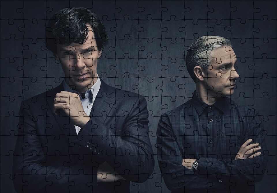 Sherlock Holmes ve Dr Watson Puzzle Yapboz MDF Ahşap 120 Parça 24 cm X 34 cm