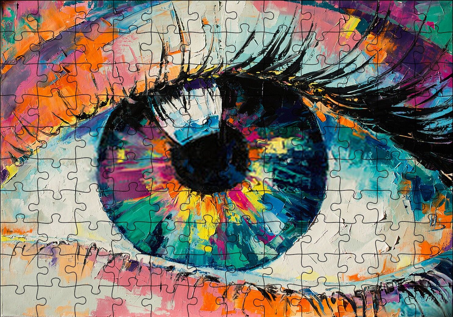 Modern Sanat Renli Boyama Kadın Gözü Puzzle Yapboz MDF Ahşap 120 Parça 24 cm X 34 cm