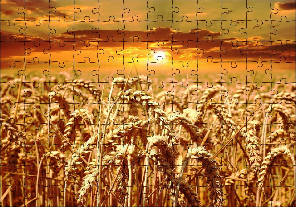 Eğilmiş Buğday Başakları ve Gün Batımı Puzzle Yapboz MDF Ahşap 120 Parça 24 cm X 34 cm