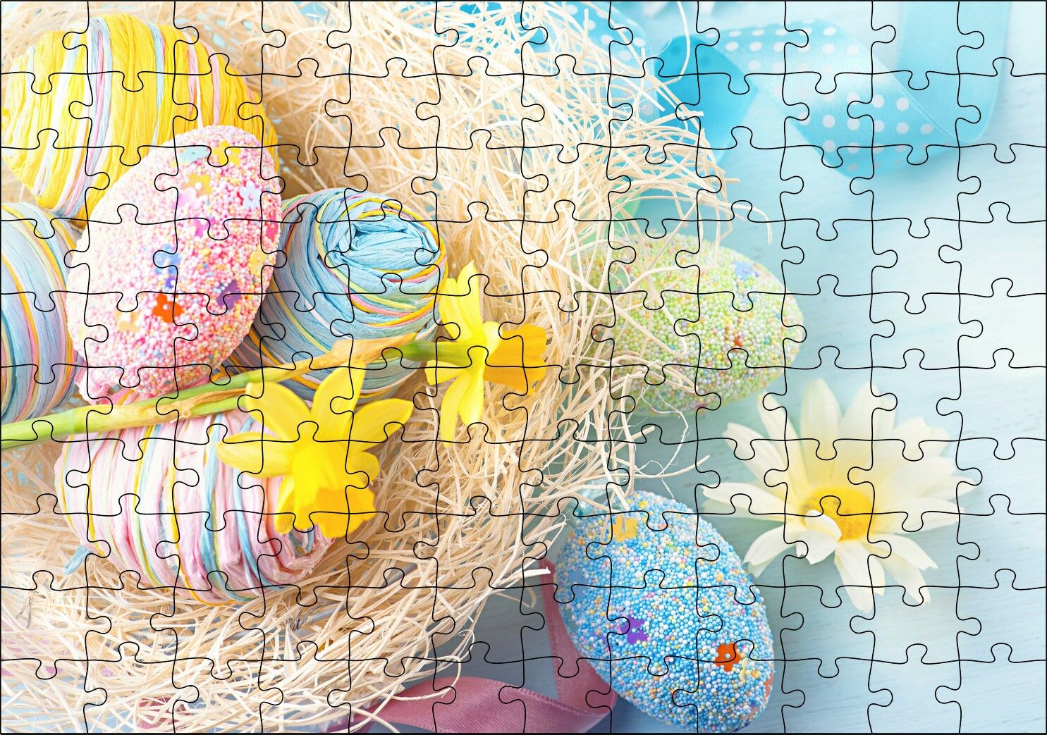 Rengarenk Boyalı Süslü Sürpriz Yumurtalar Puzzle Yapboz MDF Ahşap 120 Parça 24 cm X 34 cm